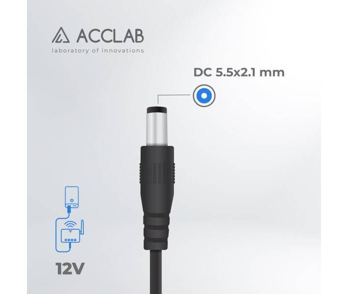 Xiaomi | Кабель живлення ACCLAB USB to DC, 5,5 х2, 1 мм, 12V, 1A Black 773774 фото