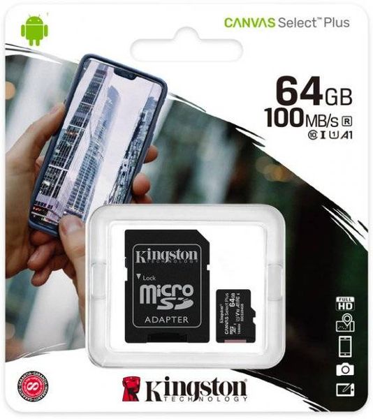Xiaomi | Карта пам'яті Kingston Canvas Select Plus microSD 100R 64Гб + SD-адаптер 773170 фото