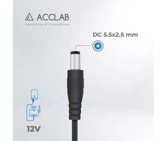 Xiaomi | Кабель живлення ACCLAB USB to DC, 5,5 х2, 5 мм, 12V, 1A Black 773775 фото